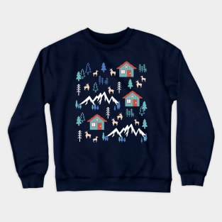 Winter Night Deer Forest Cabin II Crewneck Sweatshirt